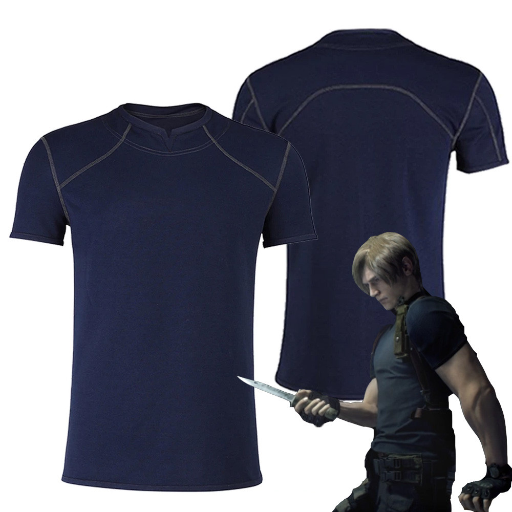 Male Leon Cos Scott Kennedy Cosplay T-Shirt Costume Game Rent Clothes Biohazard Outfits Halloween