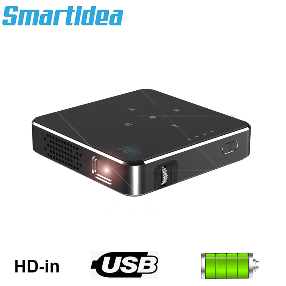 Smartldea New Mini dlp HD Projector support 1080p build in Battery Capacity wired Phone Mirroring