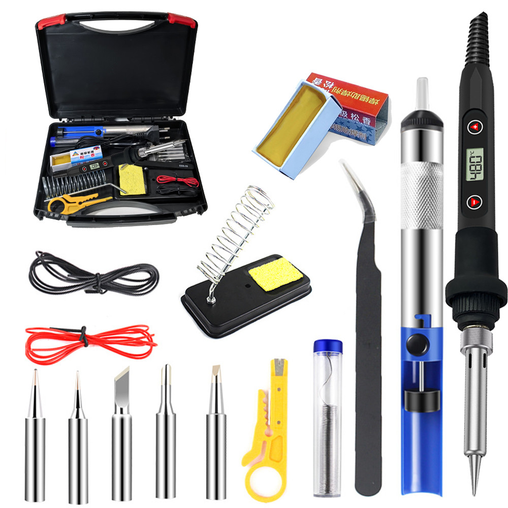 LCD Digital Adjustable Temperature 80W Soldering Iron Electric Welding Tools Solder Wire Tweezers