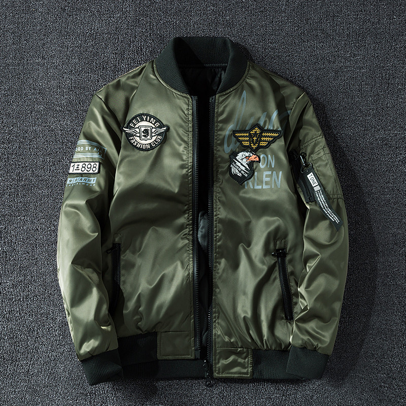 Winter Bomber Jacket Men Military Pilot Jacket Badge Fashion Double Side Wear Motorcycle Jacket