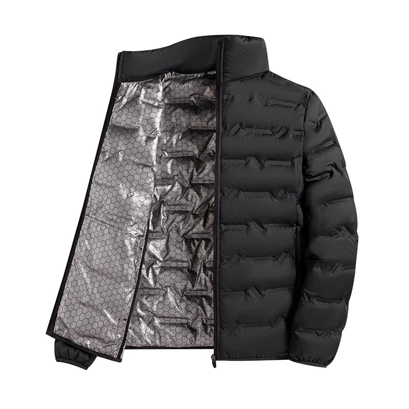 Winter White Down Jacket Men Graphene Self-heating Windproof Pleated Puffer Jackets Stand Collar