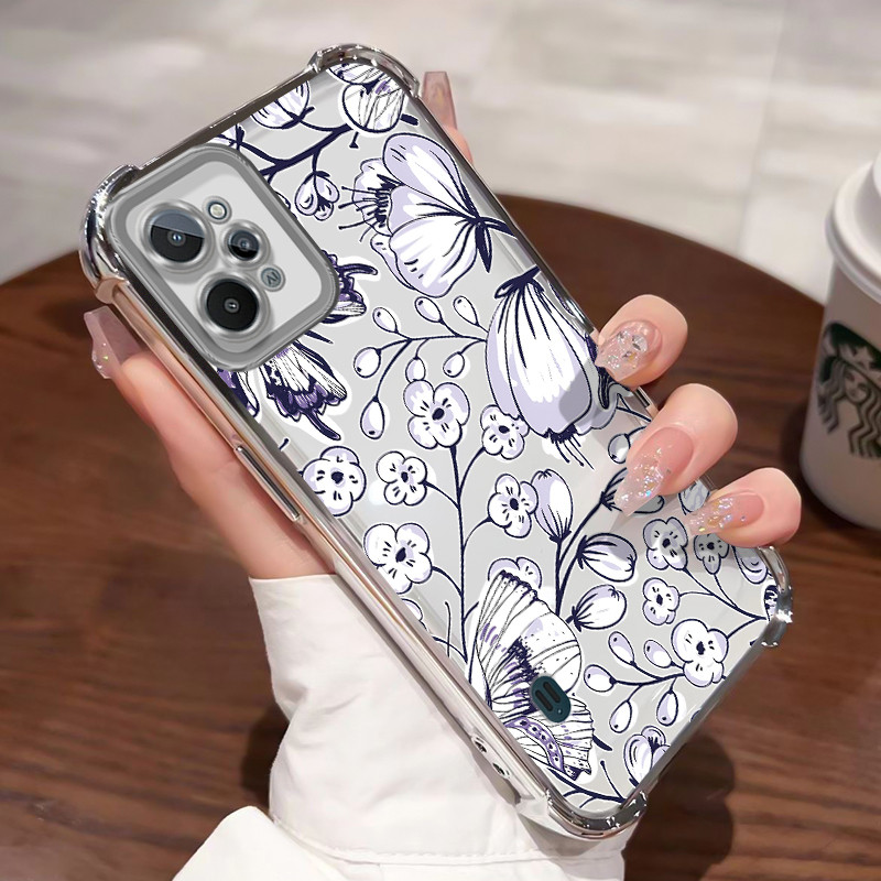 Casing Hp Untuk Realme C31 Case Lukisan tinta bunga persik Kasing Shock-Proof Cesing Airbag Kesing A