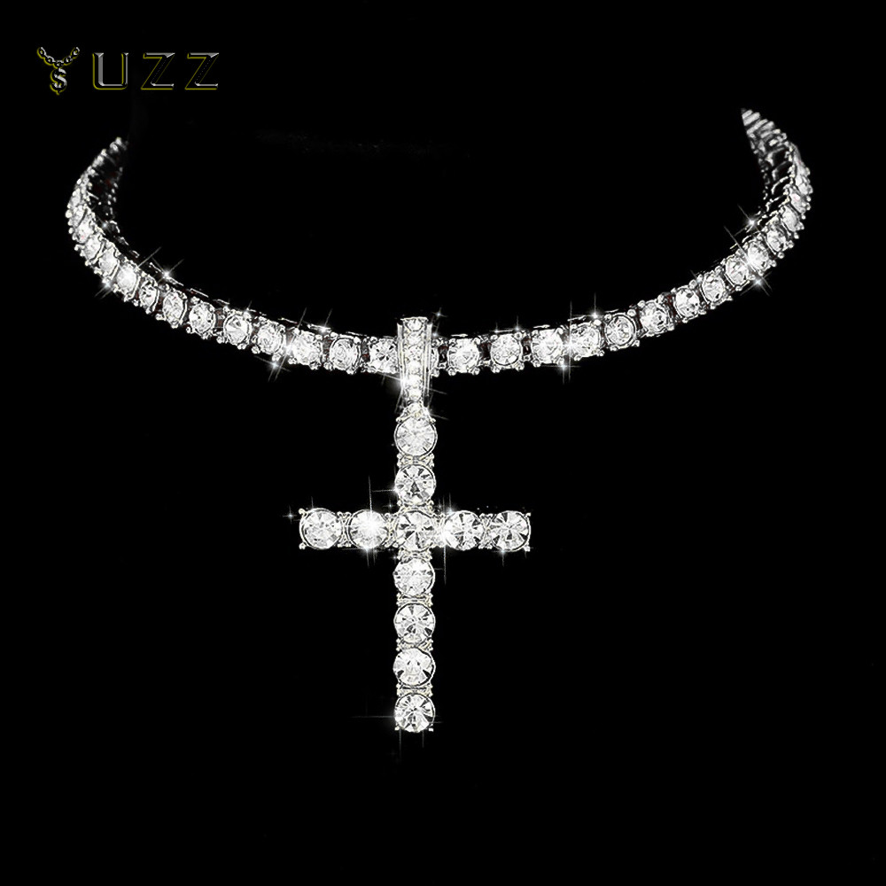 Hip Hop Iced Out Pendant Necklace Strap 4Mm Zircon Tennis Chain Men Women Sparkling Necklace Jewelry