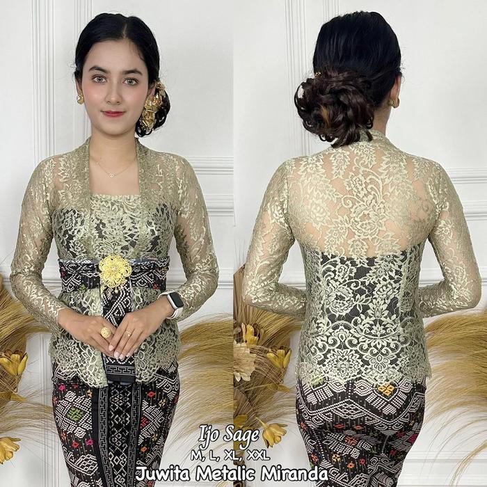 Setelan Kebaya Bali / Kebaya Jadi Semi France Metalic/ Kebaya Metalik