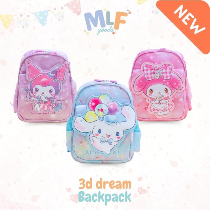 ORIGINAL MLF Go- Sanrio 3D Dream Backpack ( Cinonroll, My Melody, Kuromi ) / Tas Ransel Anak Paud TK