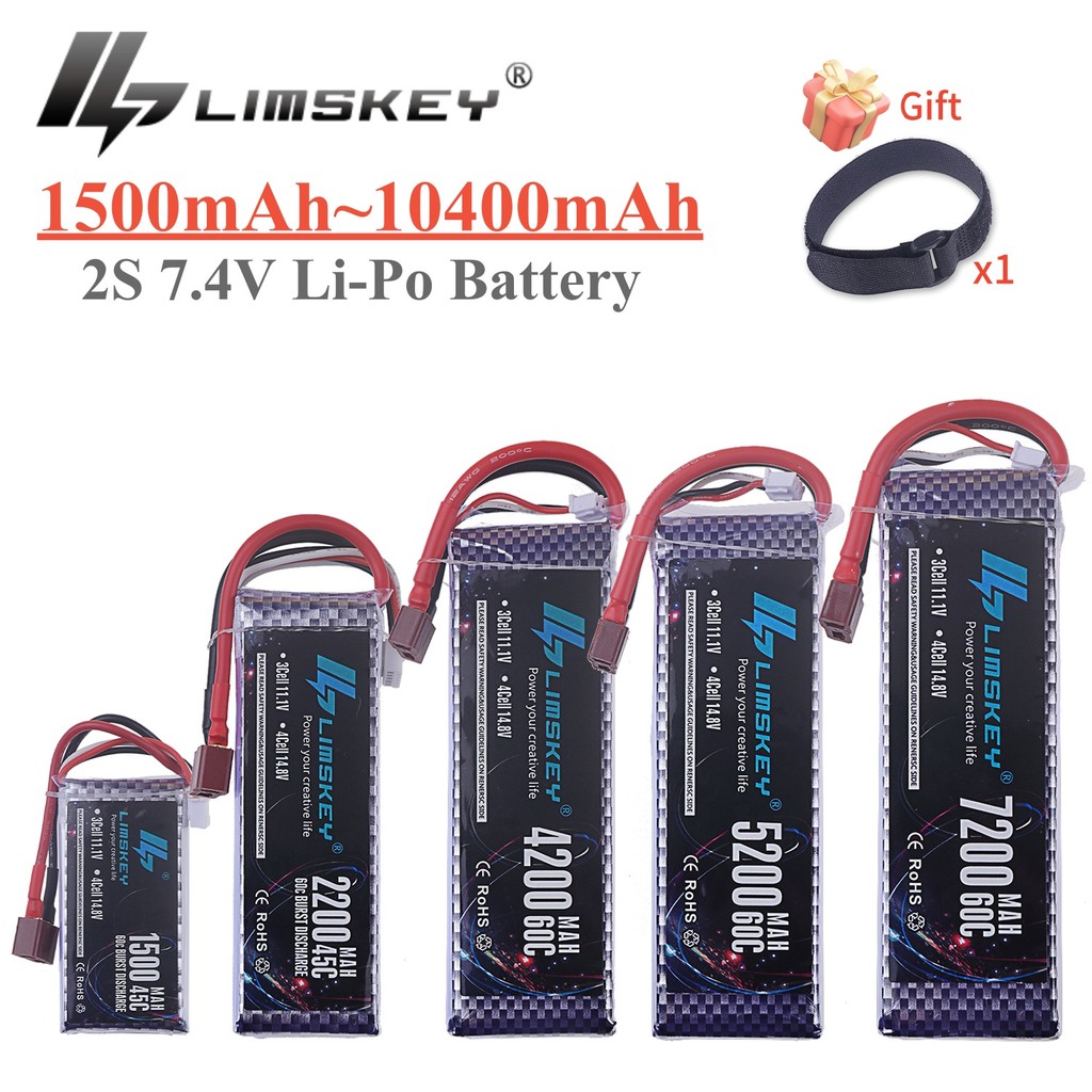 2S Lipo Battery 7.4V 1500Mah 1800Mah 2200Mah 3300Mah 4200Mah 5200Mah 6500Mah 7200Mah 10400Mah