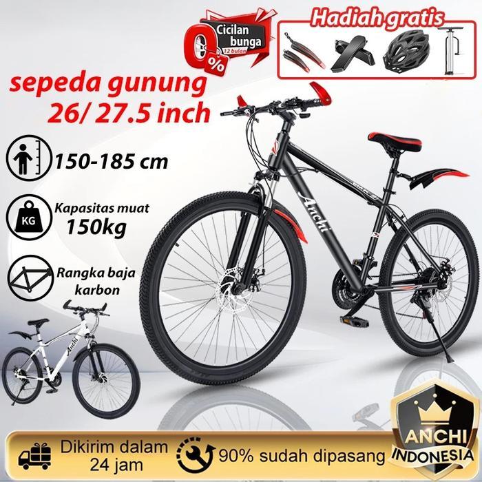 Anchi Sepeda Gunung 26/27.5 Inch sepeda Rangka Baja Karbon, Beban 150kg, Cocok untuk pria, wanita