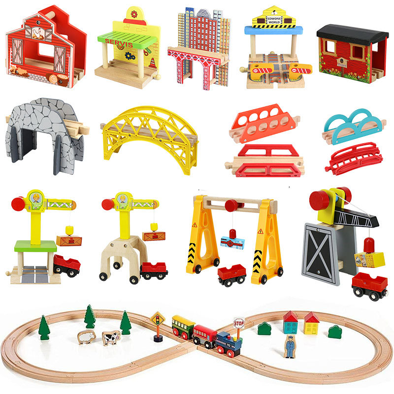 Wooden Train Track Children Wooden Train Railway Bridge Accessories Compatible With Thomas Wooden