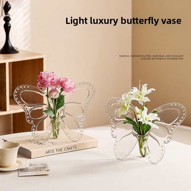 Clear Acrylic Butterfly Vase Acrylic Frame Vase Art Deco Decoration For Consoles And Various Deskto