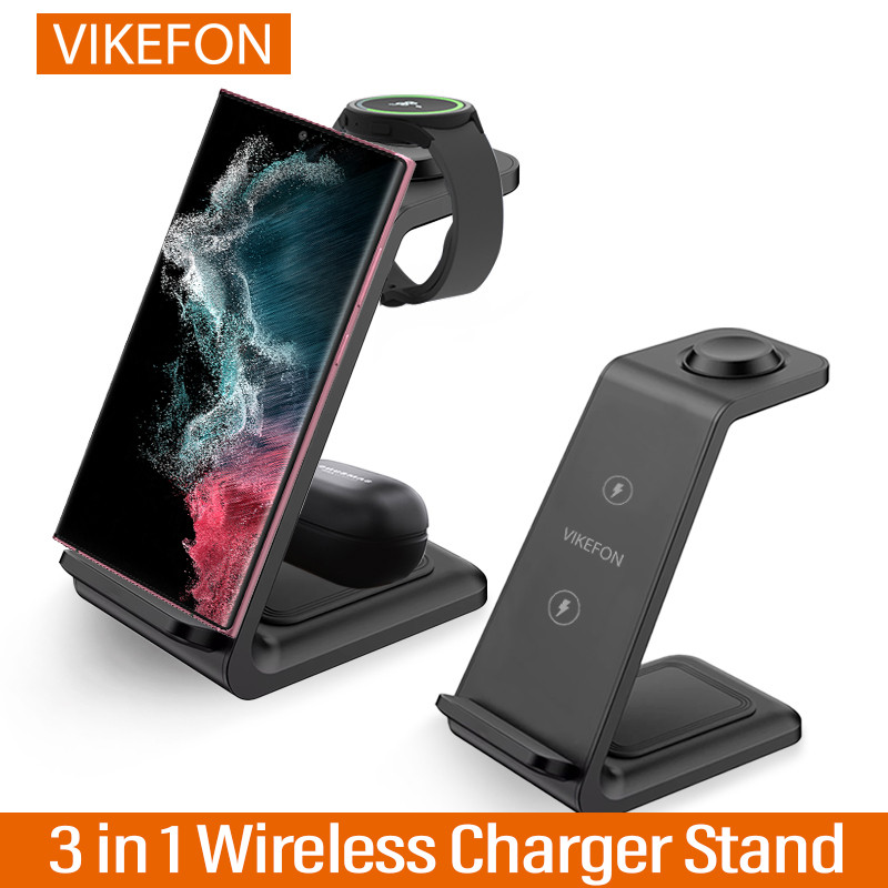 VIKEFON 30W 3 in 1 Wireless Charger Stand for iPhone 15 14 13 12 Samsung Galaxy Apple Watch Airpods