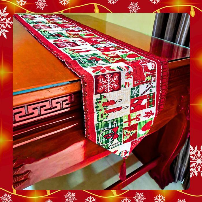 Taplak Meja Natal 180 cm Bulat & Segi Polyester Elegan Cantik Ruang Tamu