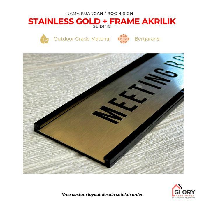 GHD Nama Ruangan / Room Sign Sliding Laser Cut Stainless Gold + Akrilik Custom