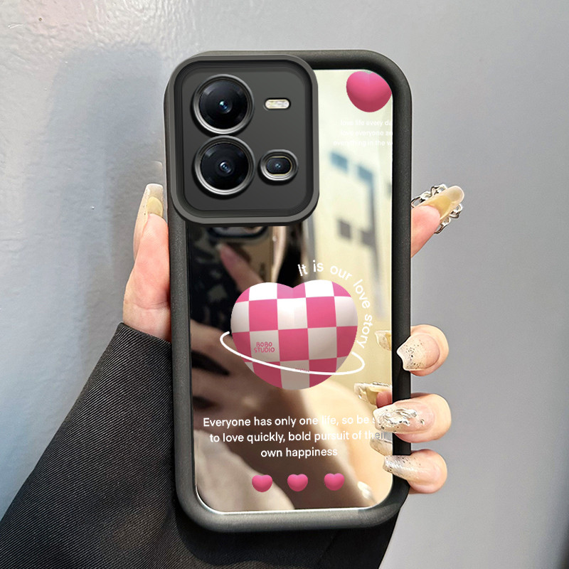Casing Hp Untuk VIVO V25 5G VIVO V25E VIVO X80 Lite 5G Case Hati papan catur Kesing cermin Kasing Si