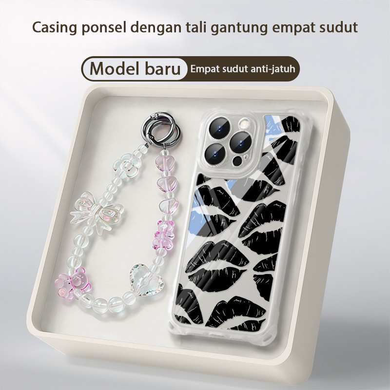 Tali Gantungan Hp Bekas Ciuman Hitam Untuk Soft Case Hp Iphone 13 14 Pm 11 Pro 17 Pro Max 15 16 Pro 