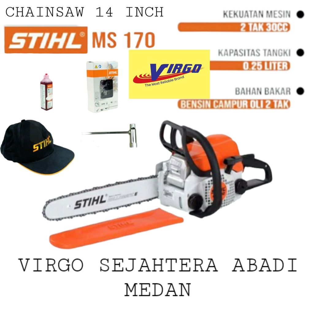 STIHL MS170 MESIN CHAINSAW 14" GERGAJI POTONG KAYU SENSO SINSO 14 INCHI MS 170 ORIGINAL ASLI