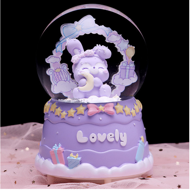 Crystal Ball Music Box Cartoon Kitty Lovers Birthady Gifts Glowing Snowflakes Music Box Home