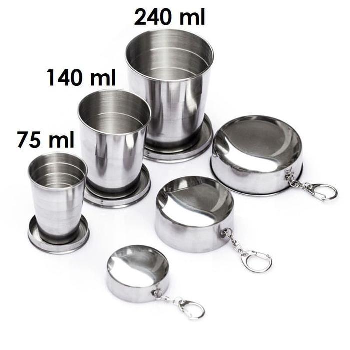 Gantungan Kunci Gelas Lipat Stainless Steel - Gelas Camping