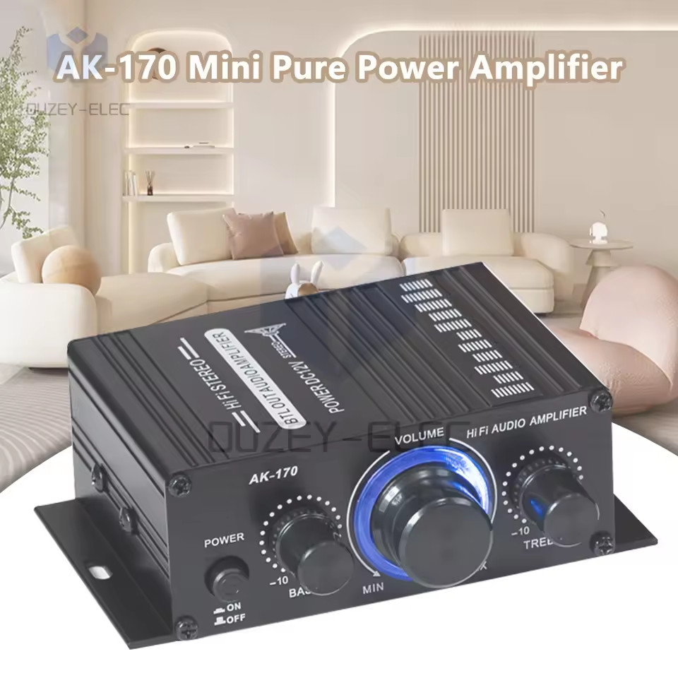 AK-170 HiFi Audio Power Amplifier 2x200W Dual Channel Stereo Digital Power Amplifier DC 12V Bass Tre