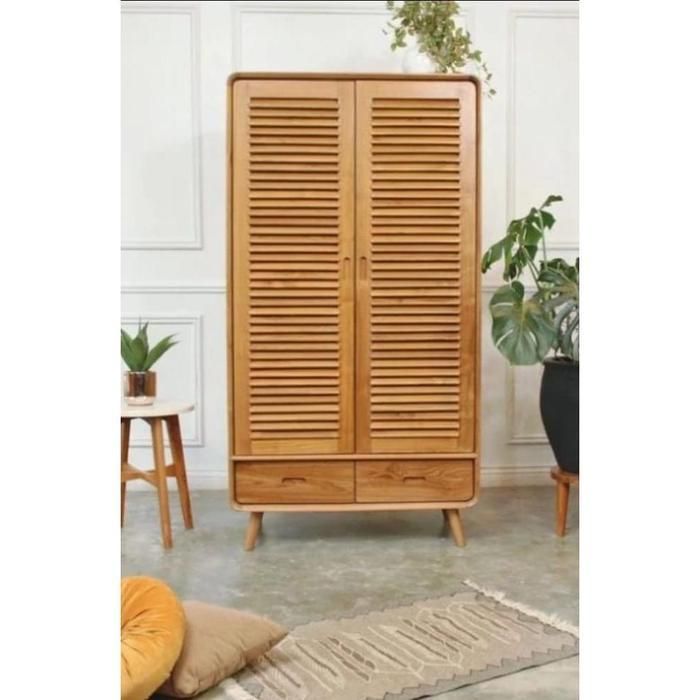 LEMARI PAKAIAN RETRO KAYU JATI PERHUTANI LACI 2 - KREPYAK - KREPYAK