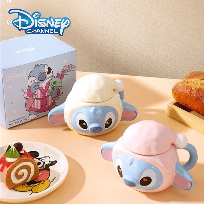 Stitch Ceramic Mug with Lid Spoon Disney Genuine Cute Water Cup Creative Niche Couple Gifts