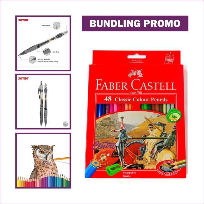 Bundling Faber Castell Pensil Warna 48 + 12 Bolpen Joyko Gel Pen Gp265