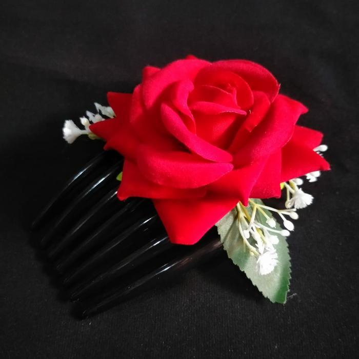 SIRKAM BUNGA MAWAR WARNA MERAH HIASAN RAMBUT / SANGGUL UNTUK PESTA