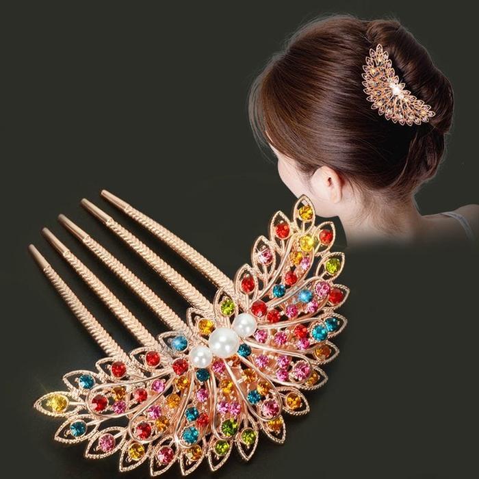Sirkam rambut sanggul korea premium kristal zirkon merak mode baru ori