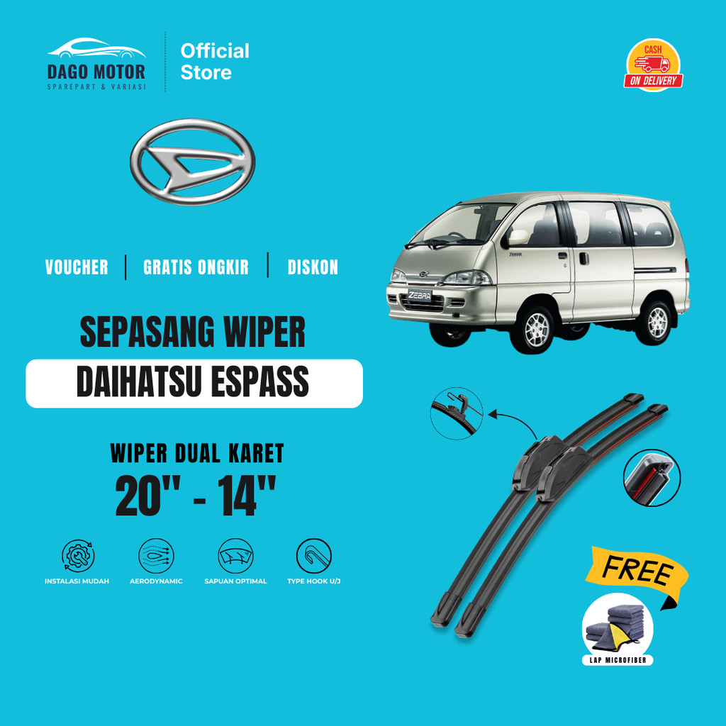 Wiper Daihatsu Espass Dual Kaca Depan Mobil Free Lap Microfiber