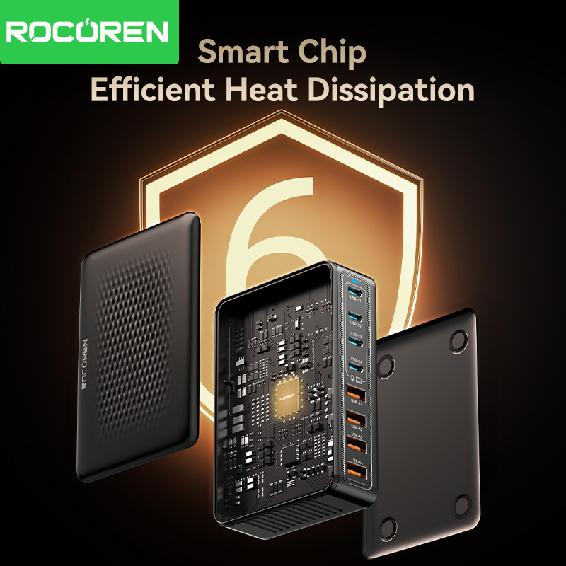 Rocoren 200W GaN Charger 8 in 1 Desktop Fast Charging For iPhone 17 Pro Xiaomi Samsung USB Type C