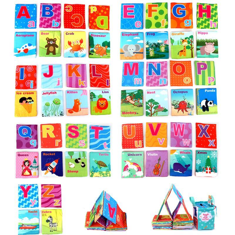 26Pcs Baby Cloth Book Soft Alphabet Cards with Cloth Storage Bag Abc Interactive Educational