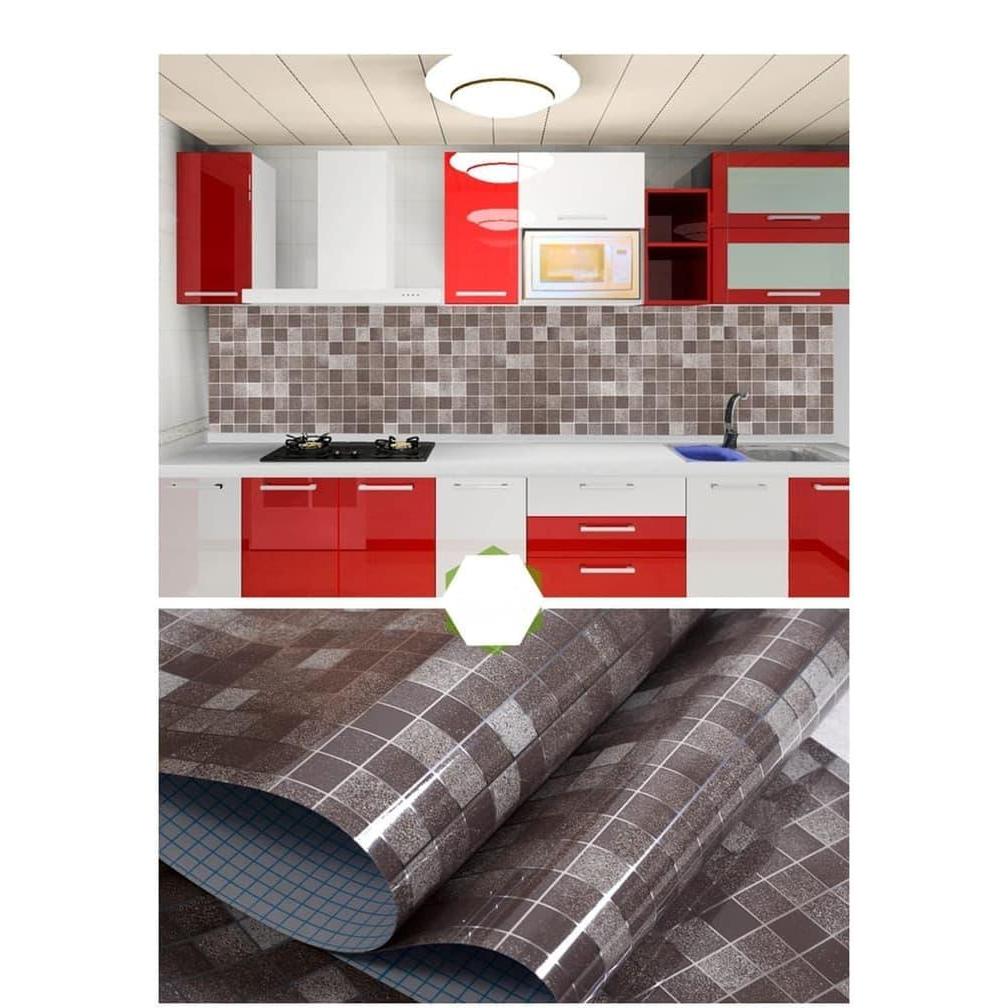stiker dinding dapur anti minyak / panas wallsticker wallpaper cokelat