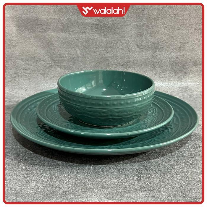 Stoneware Collection Turquoise - Stoneware Dinner Set (Piring Makan + Piring Salad + Mangkok)