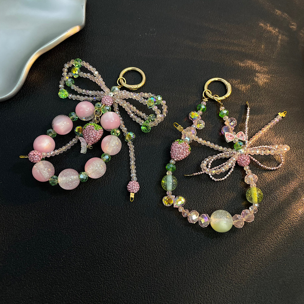 Strawberry Diamond Ball Mobile Rope Bead Crystal Round Bead Pendant Bow Mobile Chain