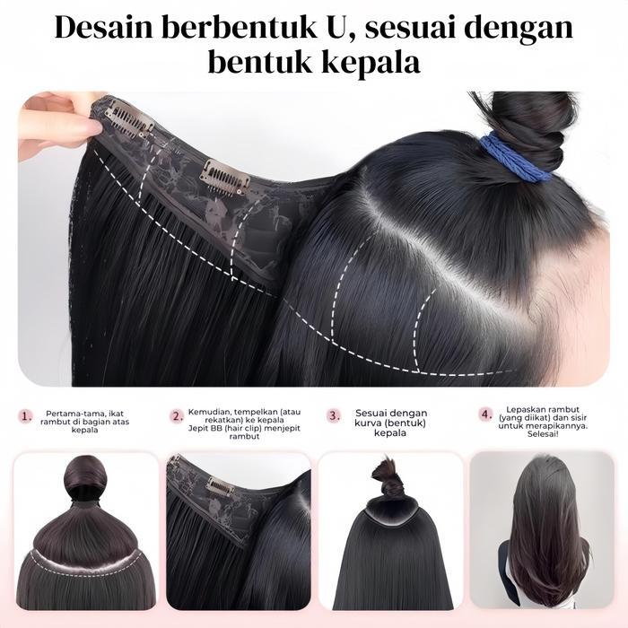 Korean HairClip Lurus Panjang Rambut palsu wanita jepit Wig toupee Jepit rambut rambut palsu Hair