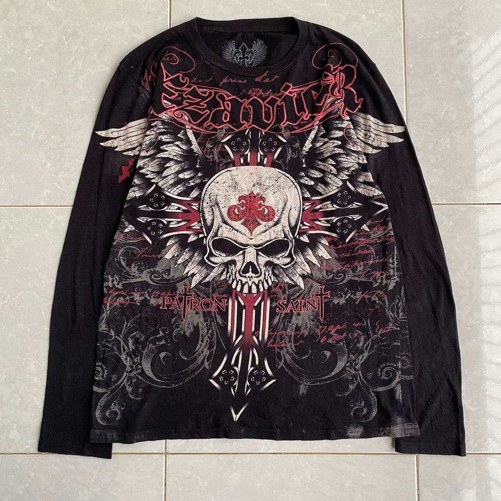 Affliction Long Sleeved T Shirt Y2K Gothic Fashion Round Neck Oversized Pullover Shirt New Mens