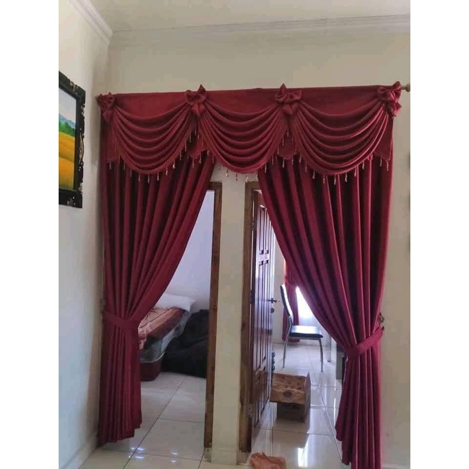 GORDEN 1SET PONI /GORDEN PONI GELOMBANG/GORDEN PONI SPANYOL/WARNA MERAH /GORDEN RUANG TAMU/GORDEN PI