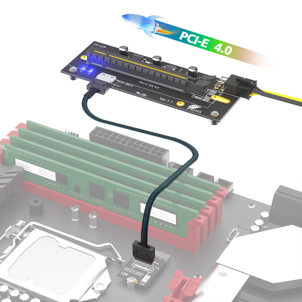 M.2 to PCIe 4.0 X16 External GPU Adapter, Oculink SFF-8611 Cable, for 2230/2280 NVMe SSD Slot 6-Pin