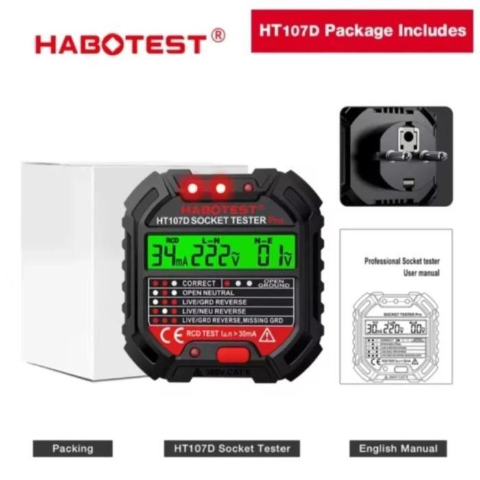 Habotest Ht107D Digital Smart Socket Tester Detector Voltage Test Ori - Ht107D Terbaru 