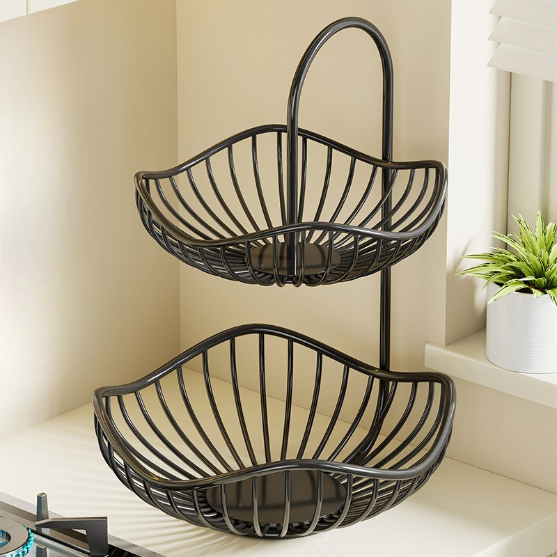 2-Tier Countertop Fruit Basket & Vegetable Storage Organizer Metal Wire Kitchen Produce Stand for