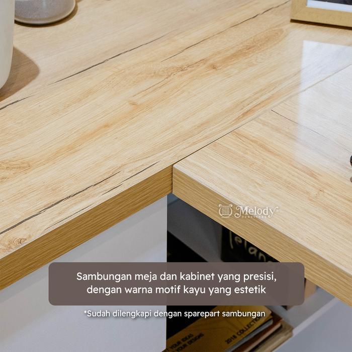 Melody Furniture - Meja Kerja Sudut Meja Belajar Tipe L Minimalis Modern Libre 127 E White
