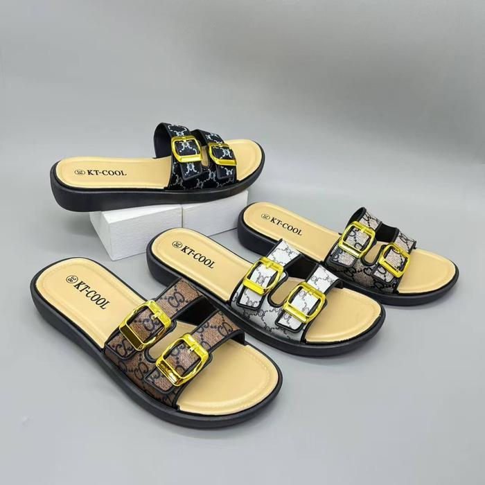 Calbi - Size 37-40 1986 Sandal Wanita Dewasa Slop Tali 2 Gesper Sandal Kasual Wanita Sandal Teplek