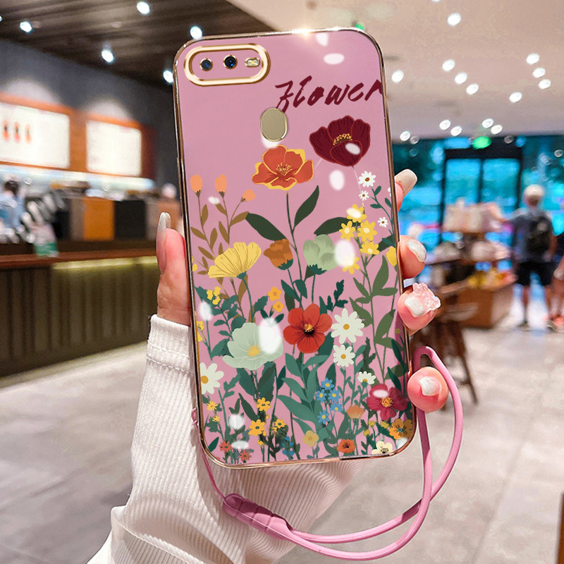 Casing Hp Untuk OPPO A7 A5s A12 A12s A11k Case Seni Bunga Pedesaan Penyepuhan Cesing silikon Kasing 
