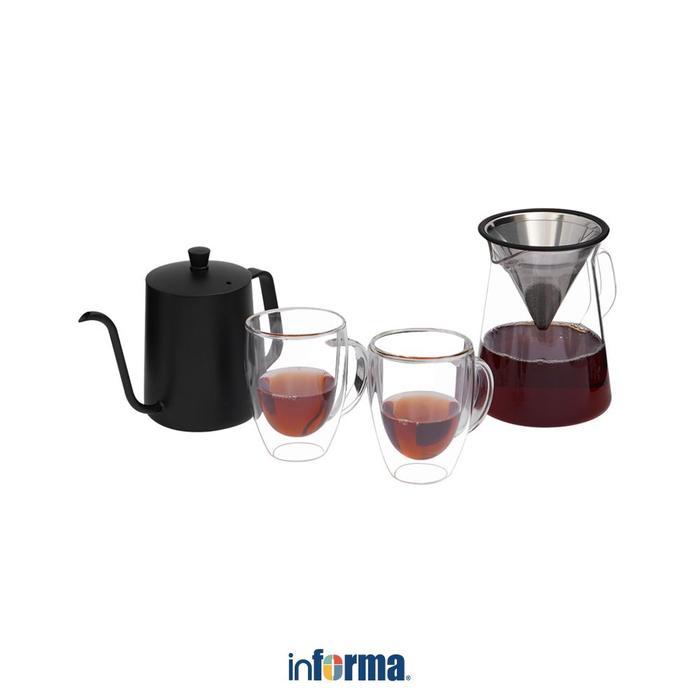 Terlaris Informa Appetite Teko Kopi Latte Stainless Steel Set 5 Pcs - Hitam
