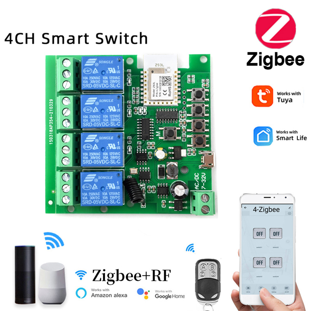 4 Channel ZigBee Tuya Smart WiFi Relay Switch Module AC/DC 7-32V USB
