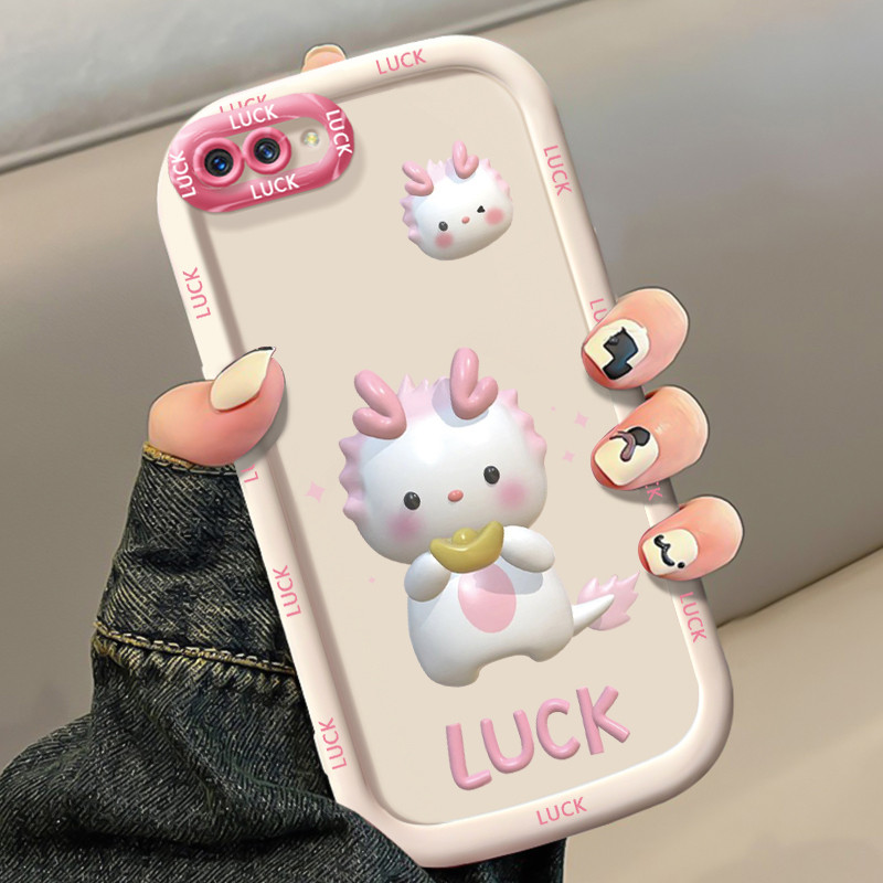 Casing Hp untuk OPPO A5 A3s A12E Realme C1 Case Naga kecil pink pola 3D lucu Kasing silikon Anti Ben