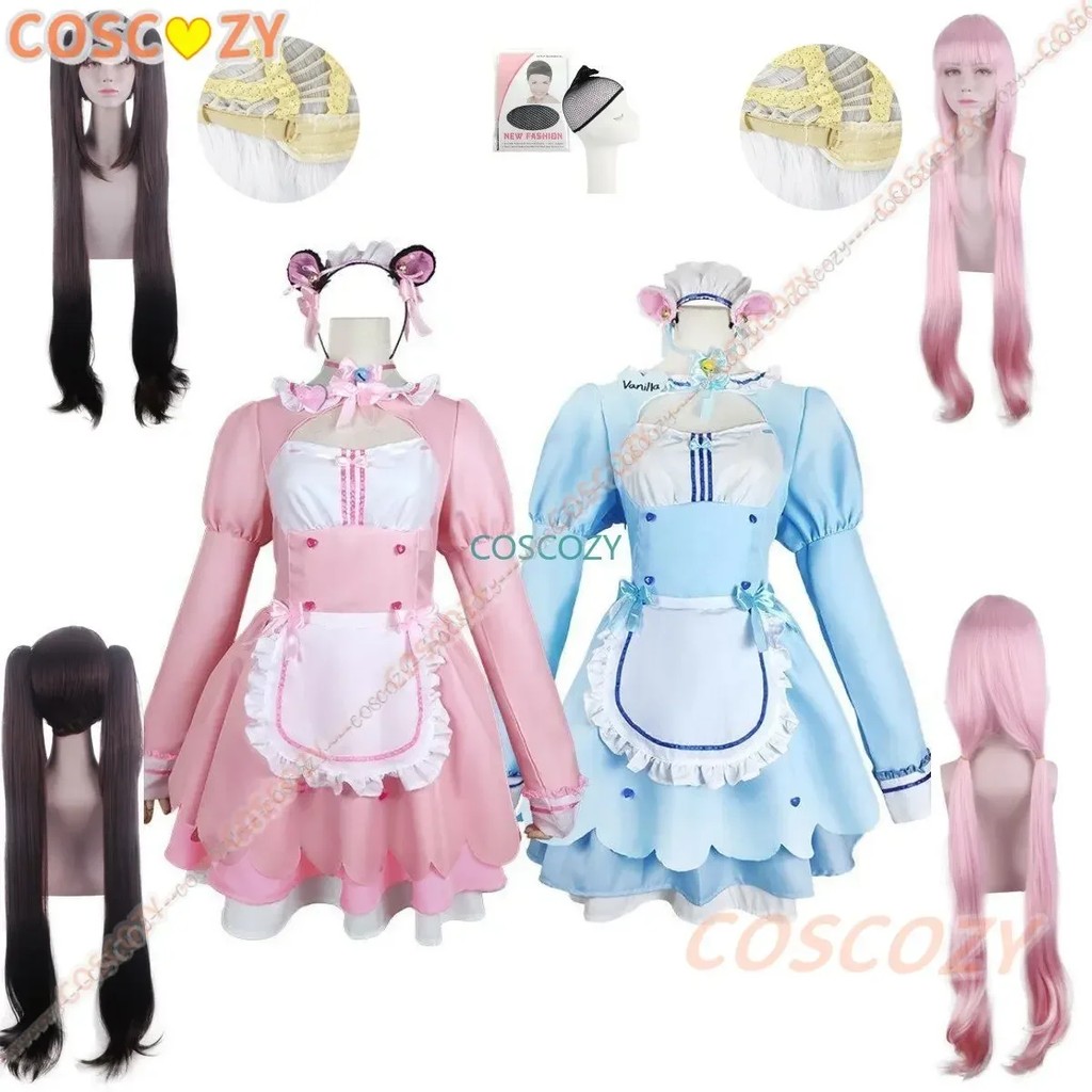 Anime Chocolate Vanilla Cosplay Costume Maid Dress Lolita Dress Cute Neko Women Costume Halloween