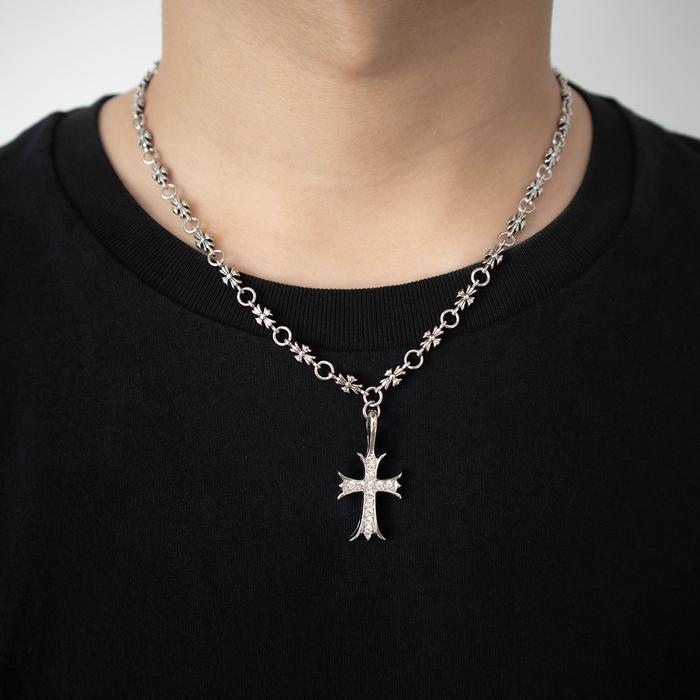 ser AURAVIBE-Kalung Hati Krom Pria Gelang Salib Berlian Platinum Perhiasan Wanita Vintage Perak