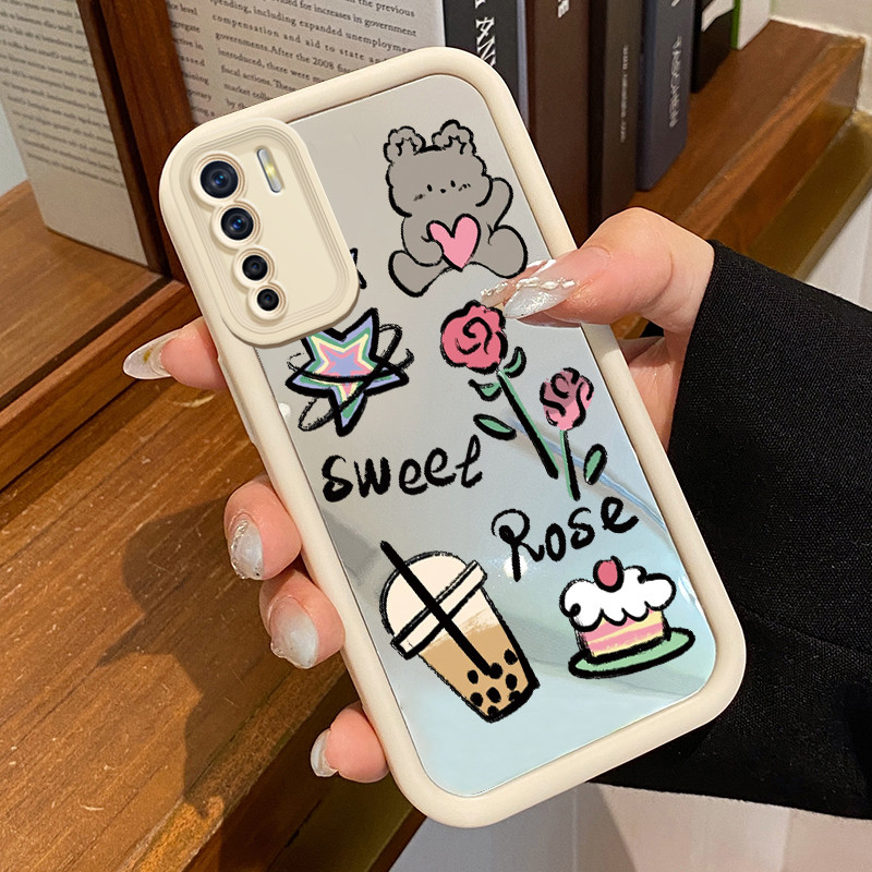 Casing Hp Untuk OPPO A91 OPPO F15 OPPO Reno 3 Case Tangan Gambar Sweet Rose Mirror Kasing silikon ya
