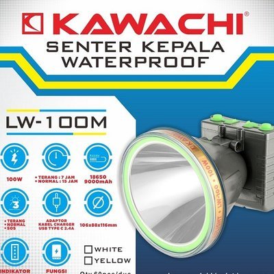Senter Kepala Kawachi 100 Watt LW-100M Waterproof & Fungsi Powerbank Kawachi Adaptor Kabel Charger U
