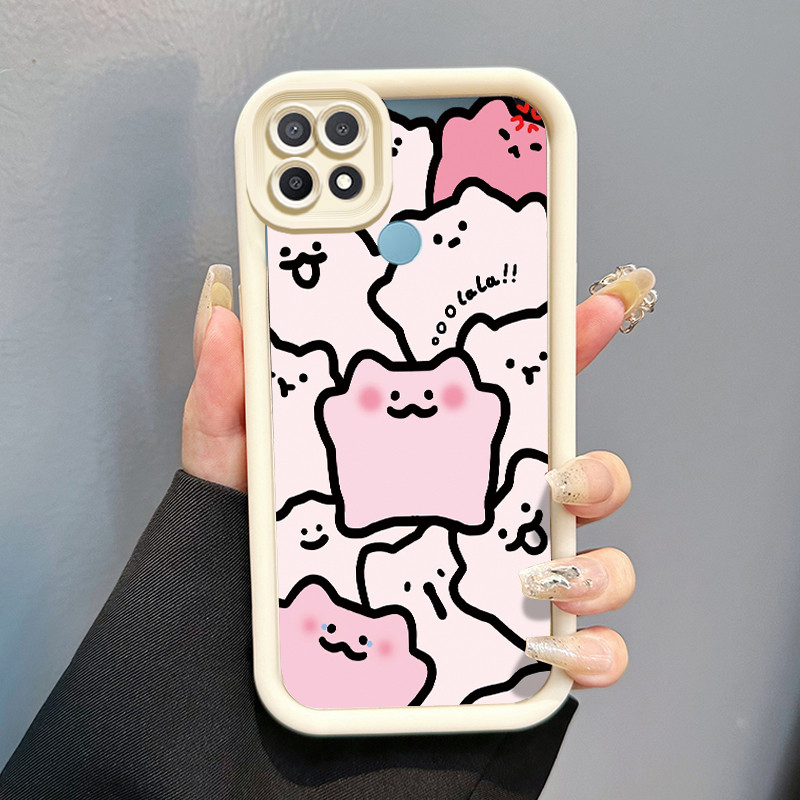 Casing Hp Untuk OPPO A15 A15s A35 Case Pink Karakter Awan Kasing silikon Cesing keras Tahan lama war